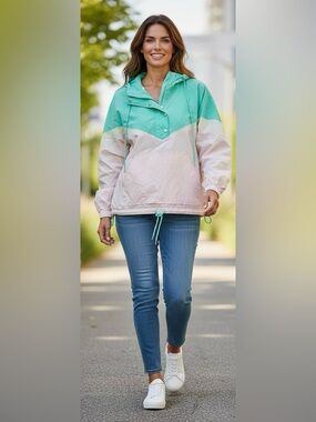 American Eagle Outfitters Colorblock Windbreaker - Green,Pink, White